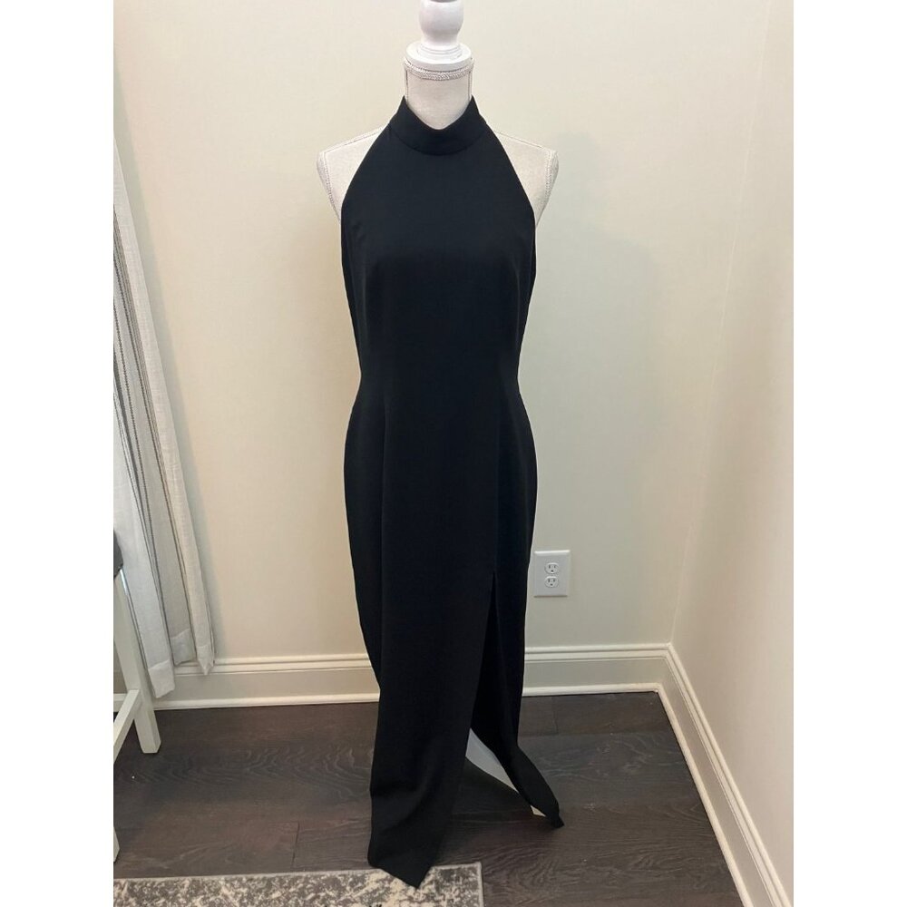 Black Halter Maxi Dress Long Front Leg Slit Size Large